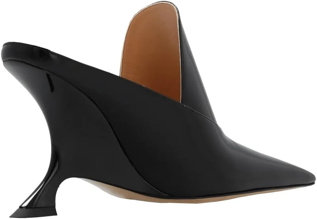 Kluolandi Metallic Heeled Mules for Women Sexy Pointed Closed Toe Slip On Wedge Mule Pumps Heels