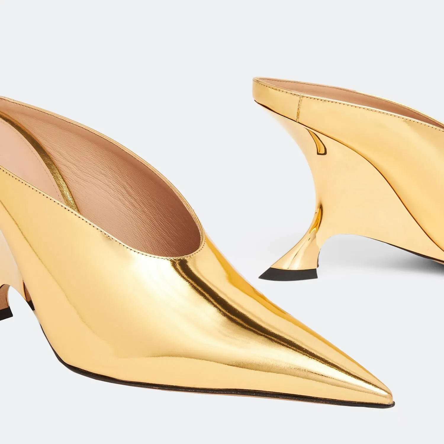 Kluolandi Metallic Heeled Mules for Women Sexy Pointed Closed Toe Slip On Wedge Mule Pumps Heels