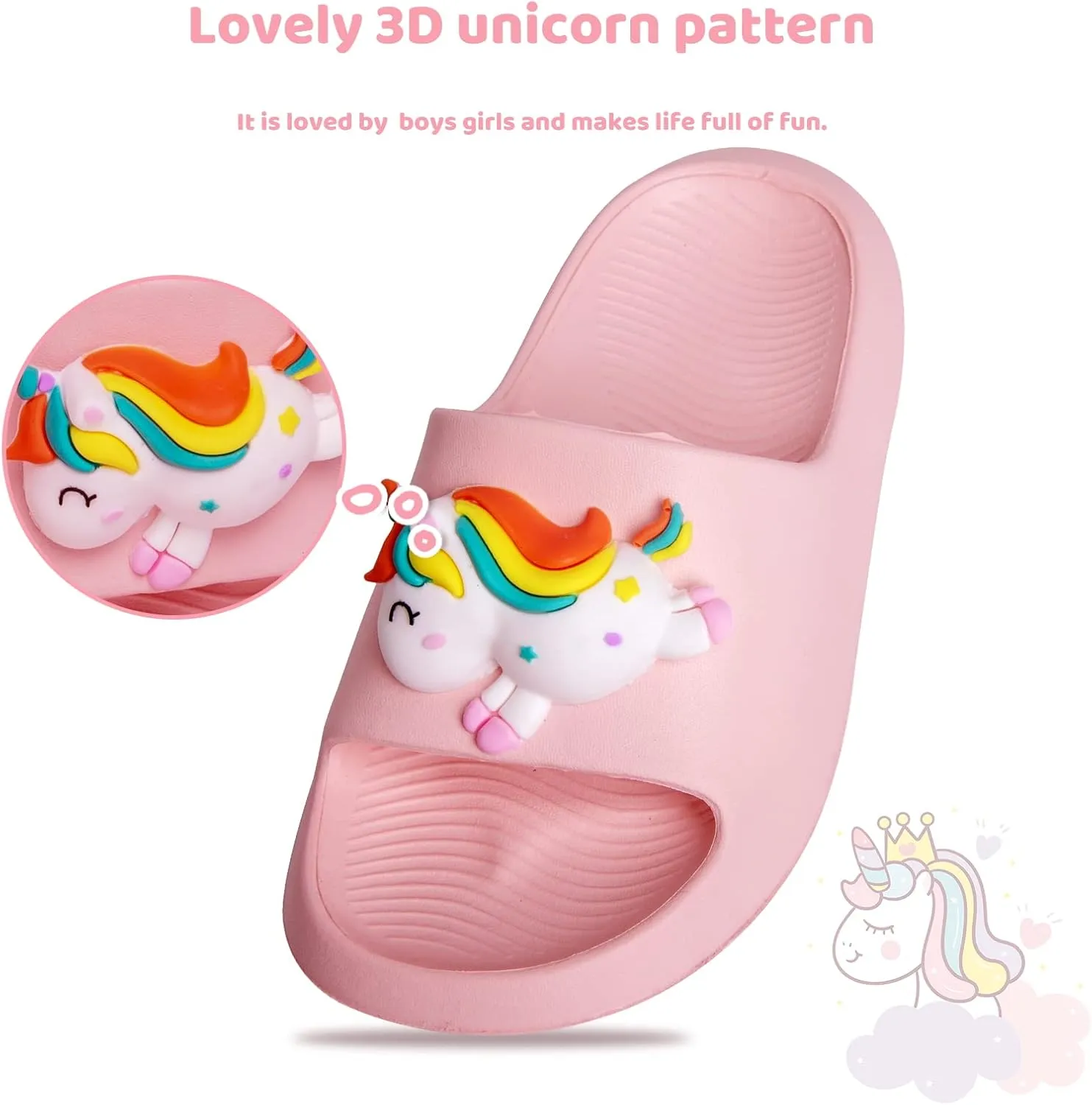 Knemksplanet Toddler Boys Girls Slippers Bunny Unicorn Pillow Sandals Summer Quick Dry Bathroom Slides Beach Water Non-Slip Kids Shower Shoes