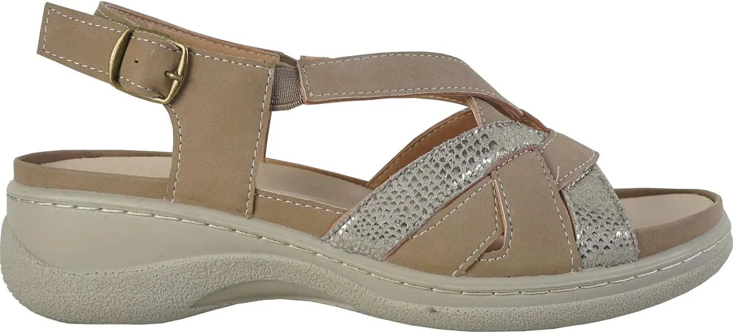 KOZI Canada Women Comfort Mule Shoe Casual Wedge Sandal with Round Toe Replaceable Orthopedic Insole Black Camel Navy Taupe