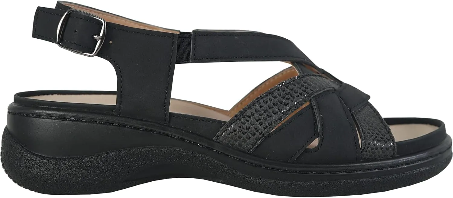 KOZI Canada Women Comfort Mule Shoe Casual Wedge Sandal with Round Toe Replaceable Orthopedic Insole Black Camel Navy Taupe