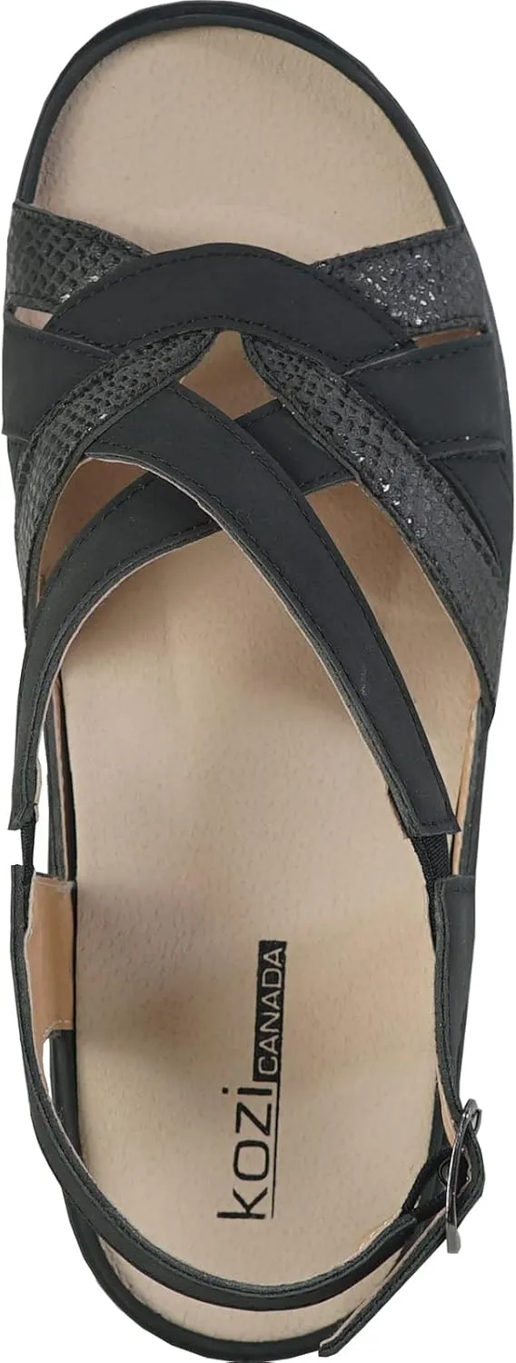 KOZI Canada Women Comfort Mule Shoe Casual Wedge Sandal with Round Toe Replaceable Orthopedic Insole Black Camel Navy Taupe