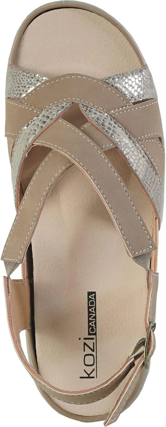 KOZI Canada Women Comfort Mule Shoe Casual Wedge Sandal with Round Toe Replaceable Orthopedic Insole Black Camel Navy Taupe