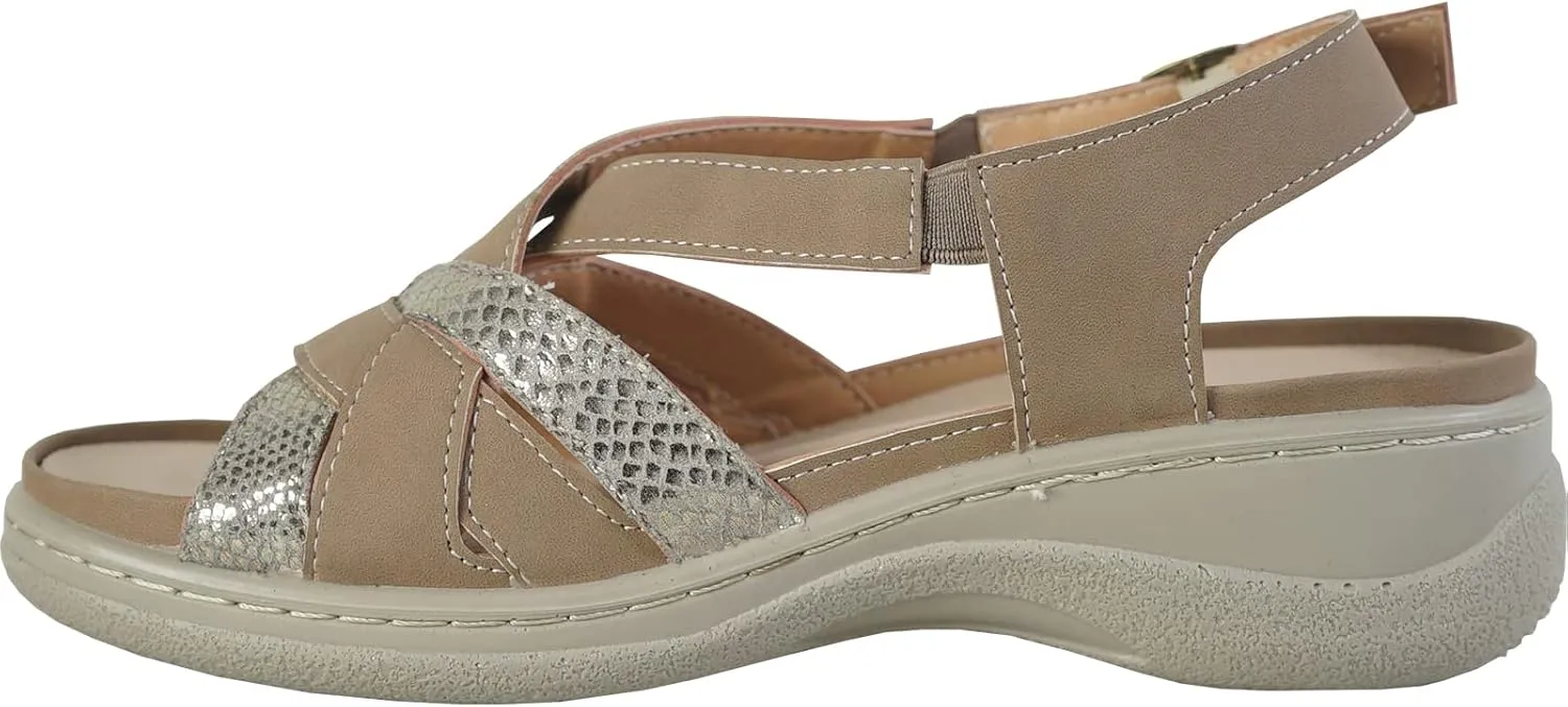 KOZI Canada Women Comfort Mule Shoe Casual Wedge Sandal with Round Toe Replaceable Orthopedic Insole Black Camel Navy Taupe