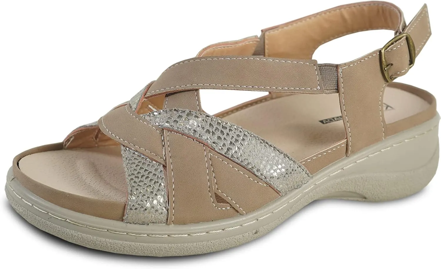 KOZI Canada Women Comfort Mule Shoe Casual Wedge Sandal with Round Toe Replaceable Orthopedic Insole Black Camel Navy Taupe
