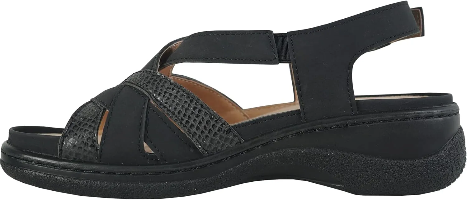 KOZI Canada Women Comfort Mule Shoe Casual Wedge Sandal with Round Toe Replaceable Orthopedic Insole Black Camel Navy Taupe