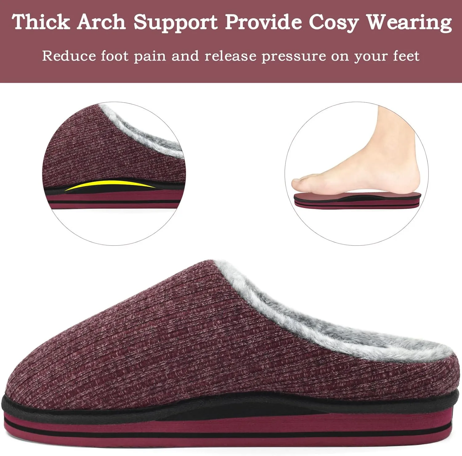 KuaiLu Men's Orthopedic Memory Foam Slippers - Fashion Casual Wool-blend Stripe Knitted with Warm Sherpa Plush Lining - Winter Men's Mule Scuff Non-slip House Slippers - Size 7-14