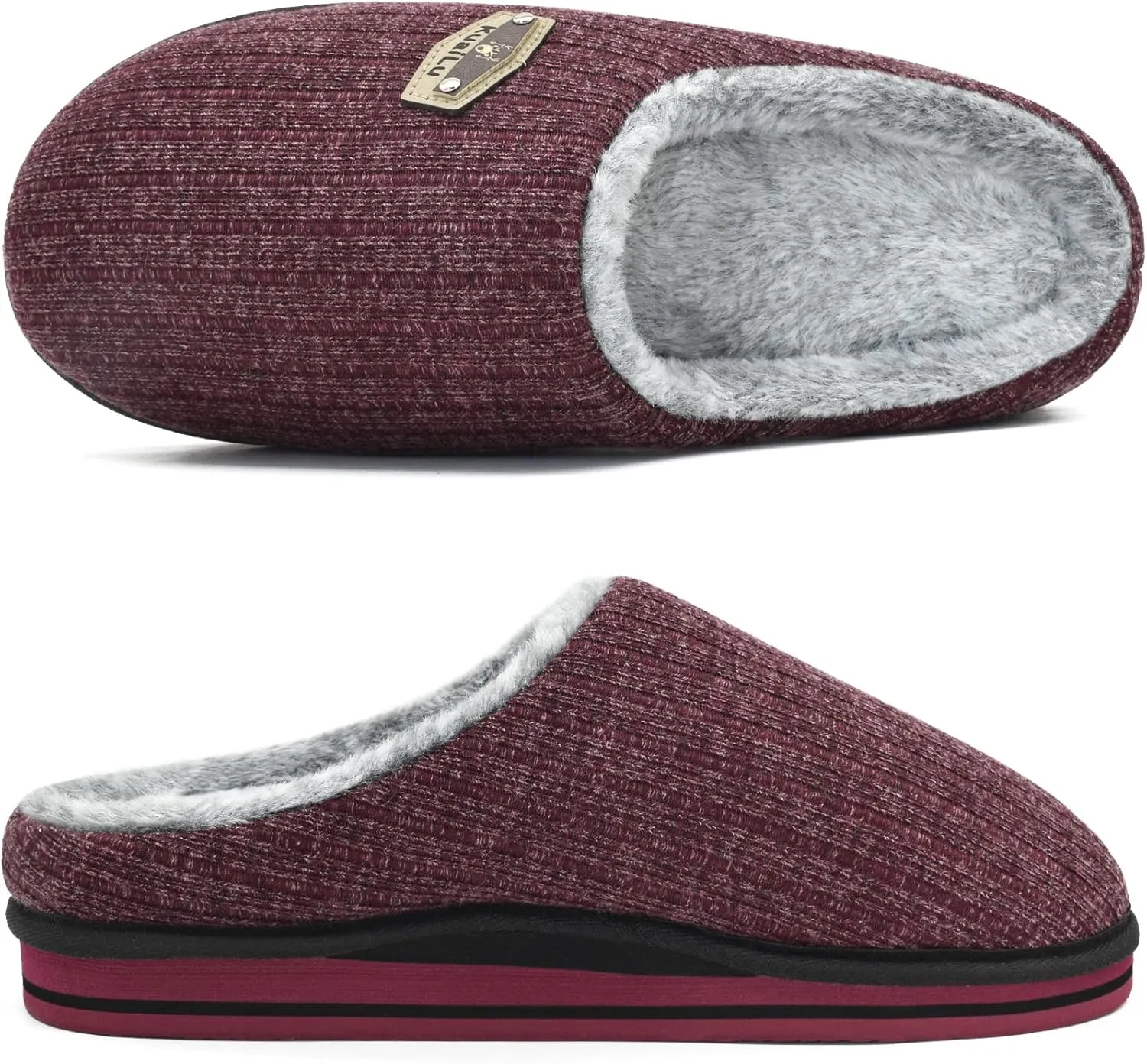 KuaiLu Men's Orthopedic Memory Foam Slippers - Fashion Casual Wool-blend Stripe Knitted with Warm Sherpa Plush Lining - Winter Men's Mule Scuff Non-slip House Slippers - Size 7-14