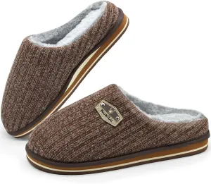 KuaiLu Men's Orthopedic Memory Foam Slippers - Fashion Casual Wool-blend Stripe Knitted with Warm Sherpa Plush Lining - Winter Men's Mule Scuff Non-slip House Slippers - Size 7-14