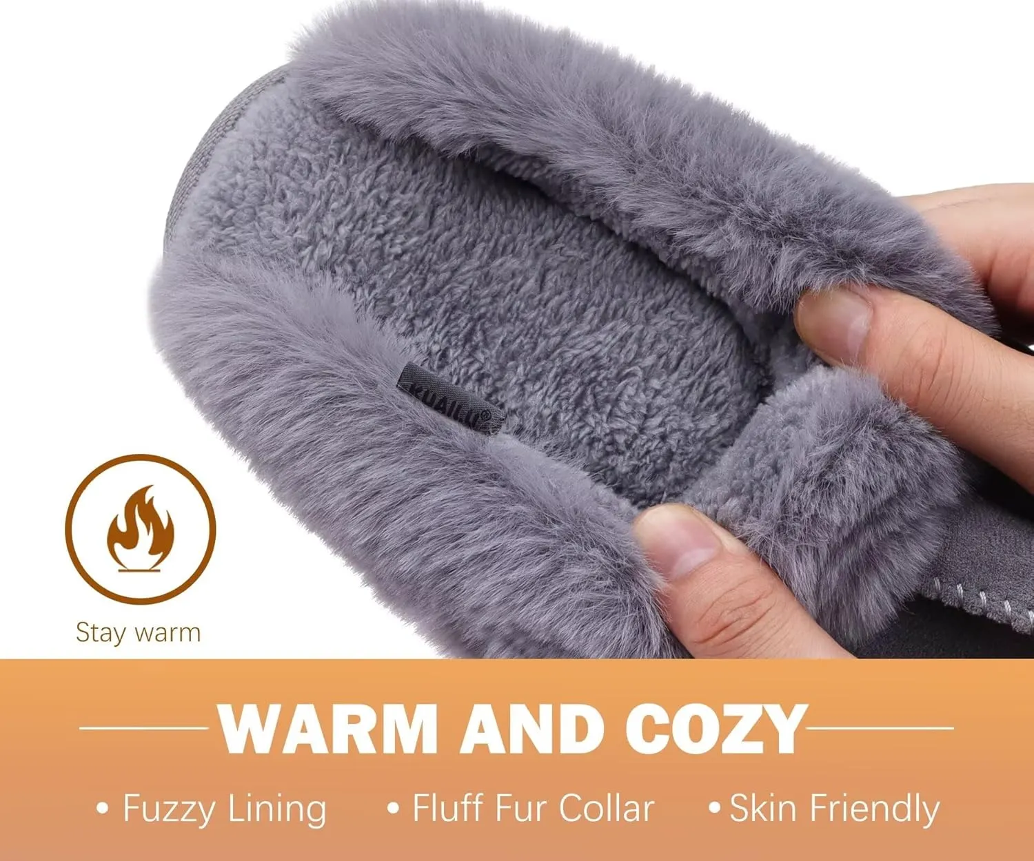 KuaiLu Womens Fluff Dual Memory Foam Slippers Ladies Cozy Arch Support Warm Scuff Slippers Slip on Comfy Winter House Shoes with Non-Slip Indoor Outdoor Hard Sole