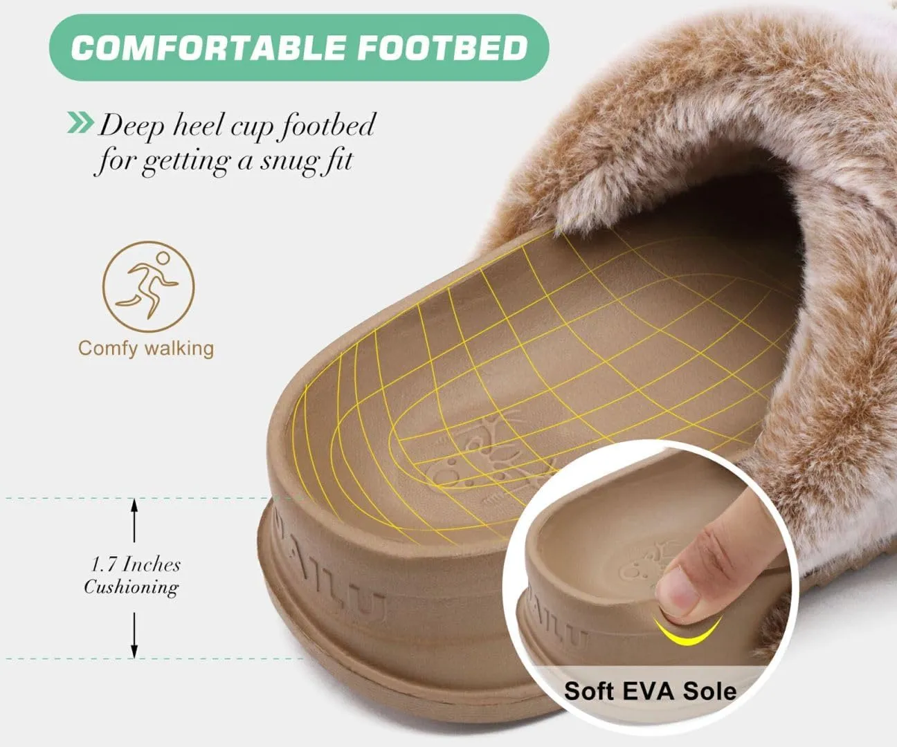 KuaiLu Women's Fluff Slippers Plantar Fasciitis Arch Support Platform Slippers Ladies Fashion Open Toe Faux Fur Sliders Womens House Slipper Size 6-12