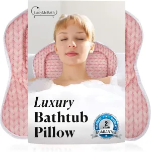 Lady McBath Bath Pillow - Luxury Bath Pillows for Tub Neck and Back Support - Powerful Suction Cups, Machine Washable Bathtub Accessory for Relaxation (Peach)