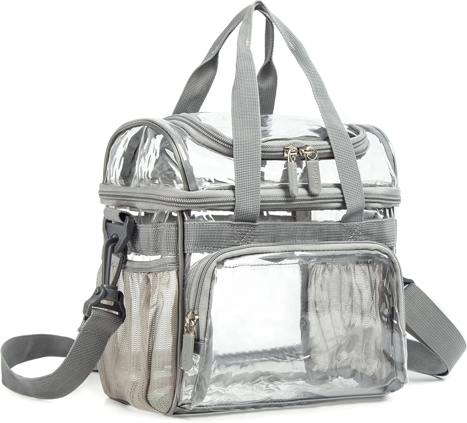 Large Clear Lunch Tote Heavy Duty Stadium Bag Approved Durable Crossbody Makeup Cosmetic Box for Men Women Work (Silver Gray, 12 x 6 x 12)