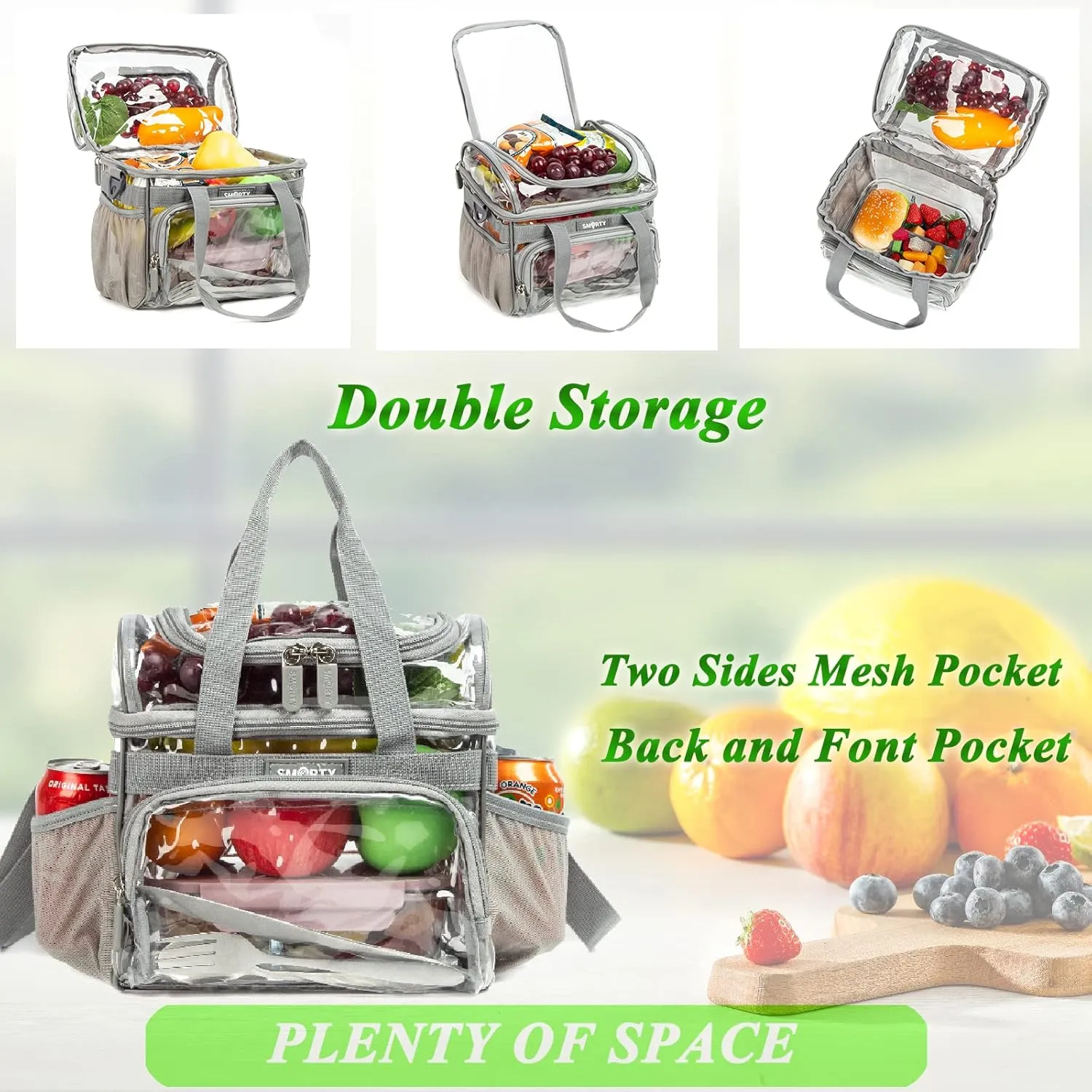 Large Clear Lunch Tote Heavy Duty Stadium Bag Approved Durable Crossbody Makeup Cosmetic Box for Men Women Work (Silver Gray, 12 x 6 x 12)