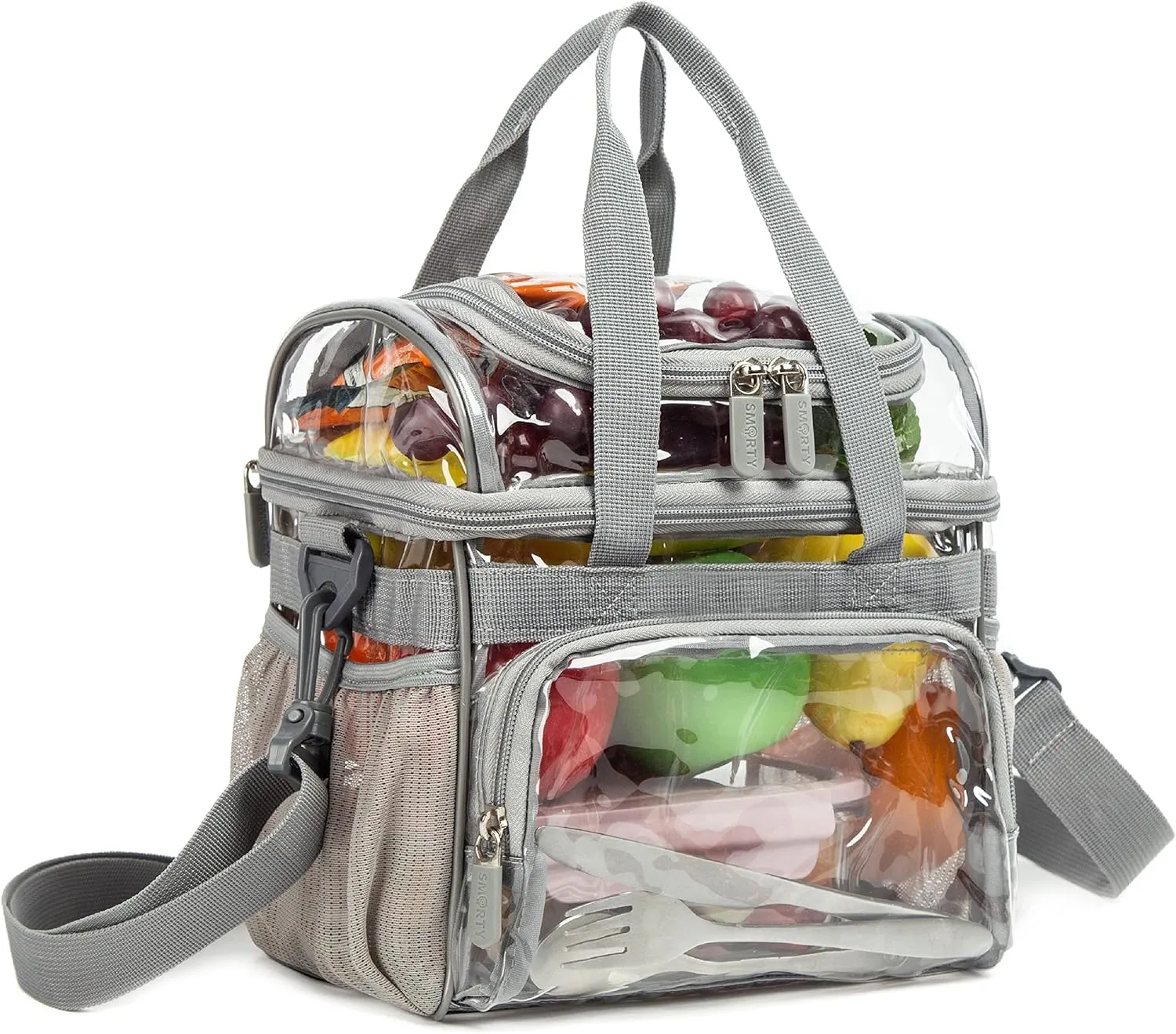 Large Clear Lunch Tote Heavy Duty Stadium Bag Approved Durable Crossbody Makeup Cosmetic Box for Men Women Work (Silver Gray, 12 x 6 x 12)
