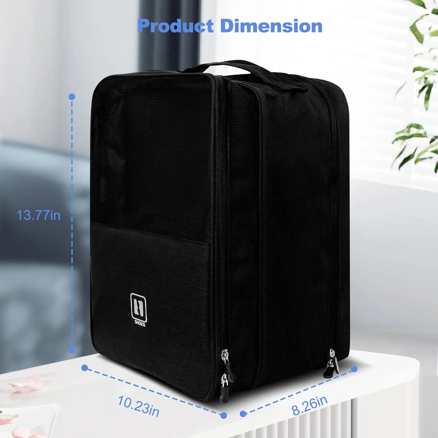 Large Shoe Bags for Travel, Holds 3 Pairs of Shoes, Portable Dance Shoe Storage Pouch, Sneaker Storage Bag (Black)