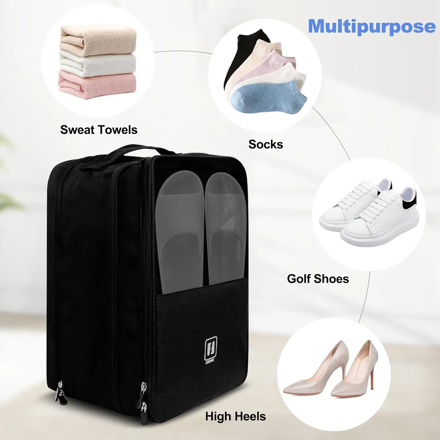 Large Shoe Bags for Travel, Holds 3 Pairs of Shoes, Portable Dance Shoe Storage Pouch, Sneaker Storage Bag (Black)