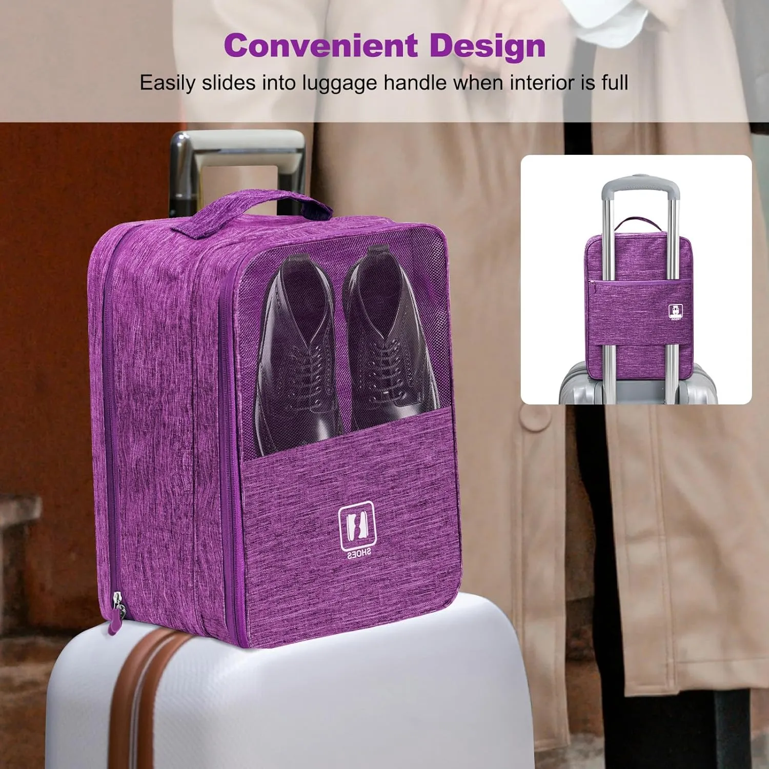 Large Shoe Bags for Travel, Shoe Travel Bag Holds 3 Pairs of Shoes, Travel Shoe Bags for Packing in Suitcase, Portable Dance Shoe Storage Pouch, Shoe Organizer, Sneaker Storage Bag(Purple)