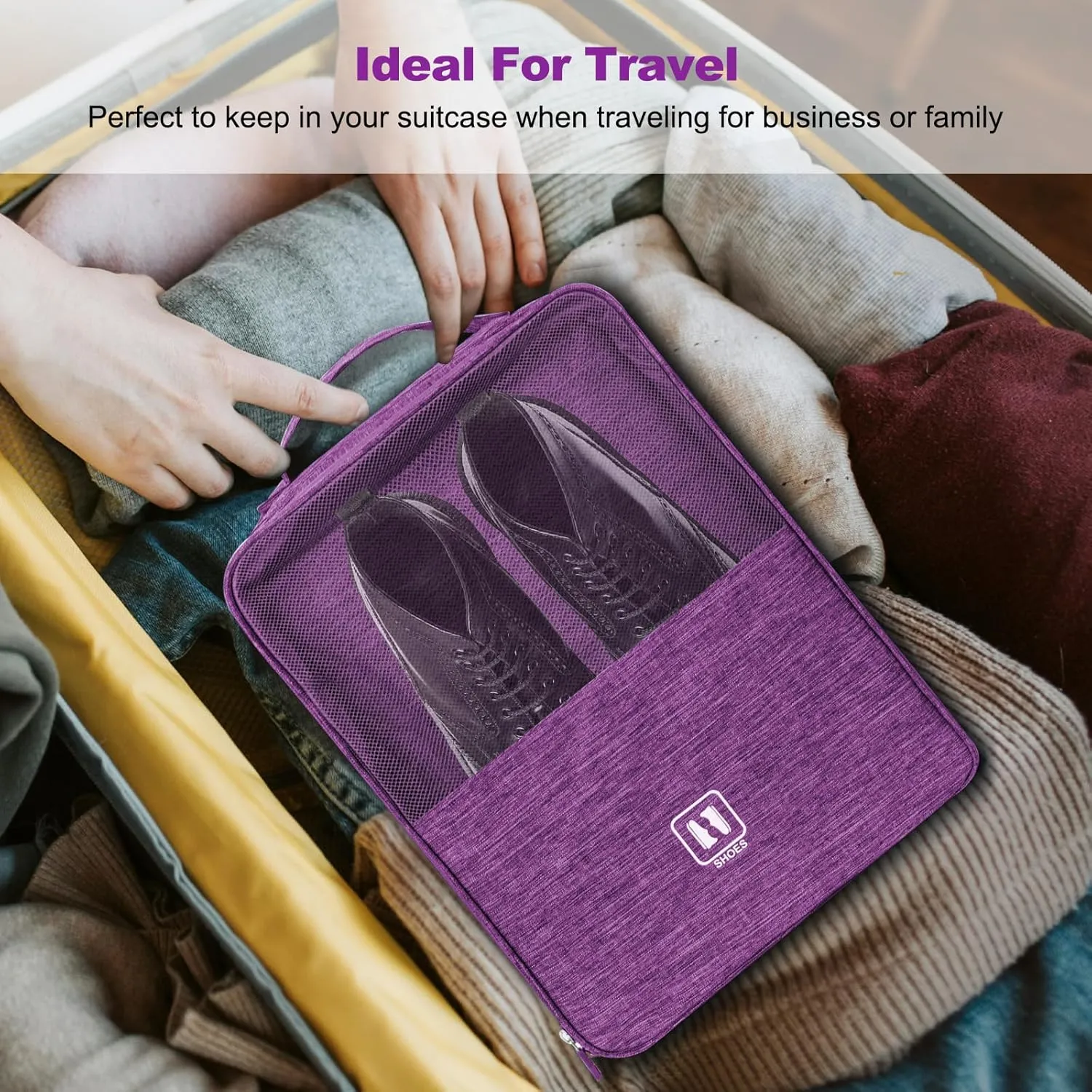 Large Shoe Bags for Travel, Shoe Travel Bag Holds 3 Pairs of Shoes, Travel Shoe Bags for Packing in Suitcase, Portable Dance Shoe Storage Pouch, Shoe Organizer, Sneaker Storage Bag(Purple)