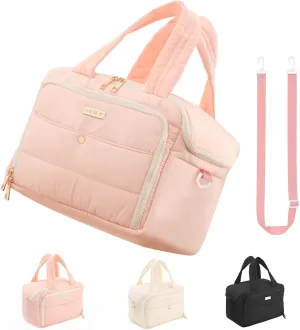 Large Travel Toiletry Bag for Women, Waterproof Puffy Organizer with Wide Handle & Shoulder Strap, Extra-Large Cosmetic Bag with Dry-Wet Separation for Toiletries & Beauty Essentials (Pink)