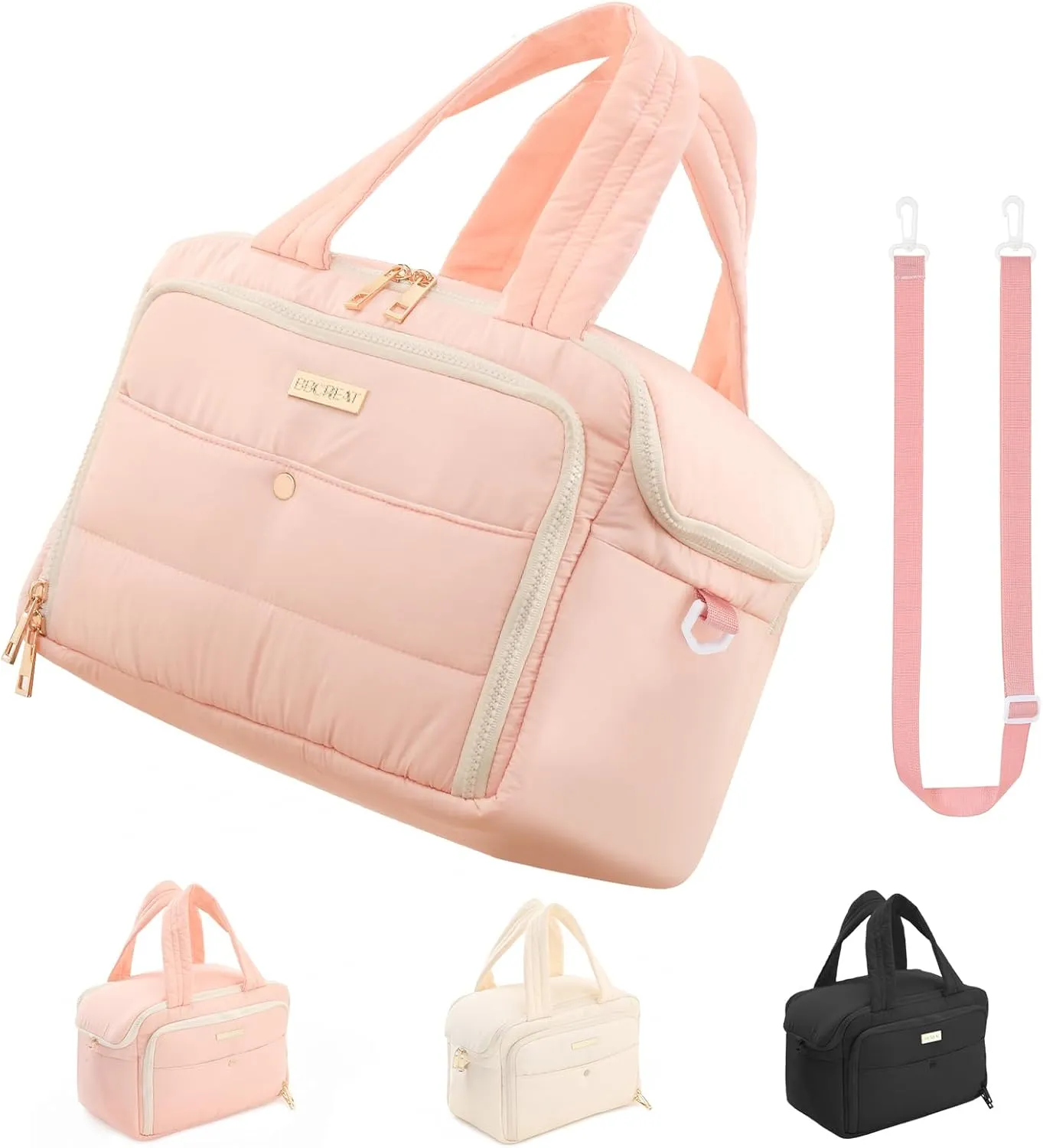 Large Travel Toiletry Bag for Women, Waterproof Puffy Organizer with Wide Handle & Shoulder Strap, Extra-Large Cosmetic Bag with Dry-Wet Separation for Toiletries & Beauty Essentials (Pink)