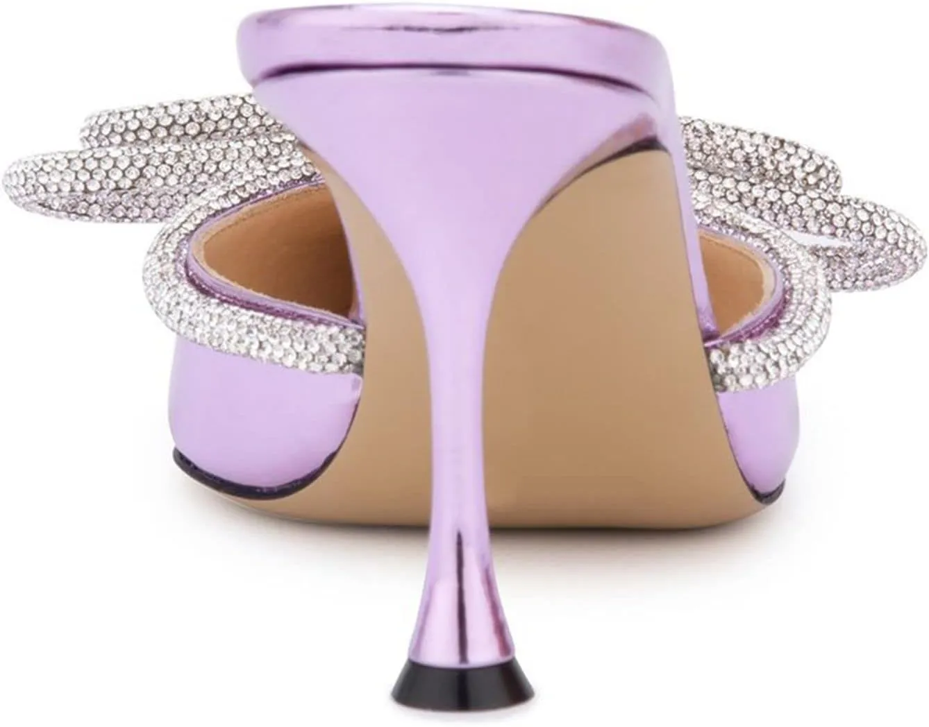 LauraVicci Women High Heeled Mules Rhinestone Embellished Crystal Double Bow Satin Sandals Pointy Toe Stiletto Shoes Summer Bridal Shoes