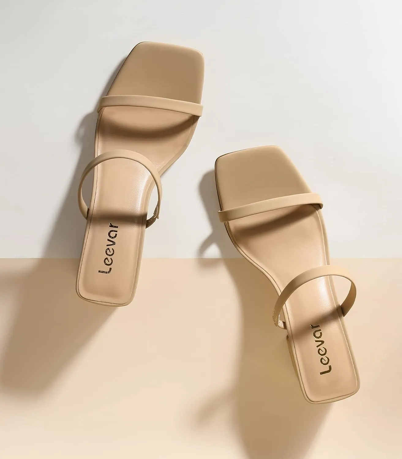 Leevar Square Toe Heeled Sandals for Women - Women's Low Block Heels Sandals - 2.25IN Open Toe Ankle Strap Chunky Heels - Slip on Heeled Sandal Mule- Nude Black Strappy Heels for Party Wedding Dress Shoes