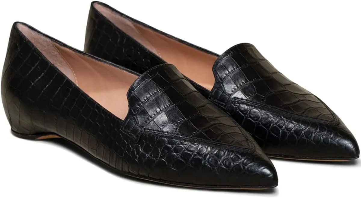LEHOOR Women Casual Pointed Toe Loafer Flats Shoes Slip On Suede Penny Loafers Flat Heel Closed Pointy Toe Driver Coach Office Loafers Crocodile Snakeskin Flats Dressy Comfort Fall Retro 4-11 M US