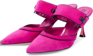 LEHOOR Women Kitten Heel Mules Pointed Toe Slip On Mule Sandals Suede 3 inch Stiletto High Heels Mule Pumps Backless Sandal Heels Closed Toe Dress Mule Heels Party Party 4-11 M US