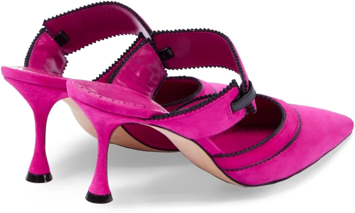 LEHOOR Women Kitten Heel Mules Pointed Toe Slip On Mule Sandals Suede 3 inch Stiletto High Heels Mule Pumps Backless Sandal Heels Closed Toe Dress Mule Heels Party Party 4-11 M US