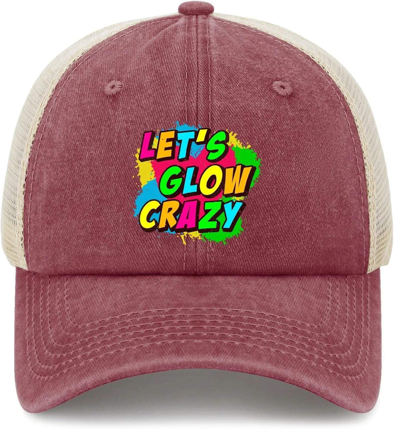 Let's Glow Crazy Hat for Mens Baseball Cap Funny Washed Running Hat Quick Dry