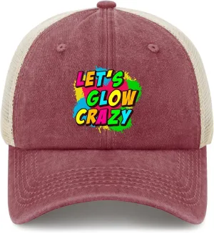 Let's Glow Crazy Hat for Mens Baseball Cap Funny Washed Running Hat Quick Dry