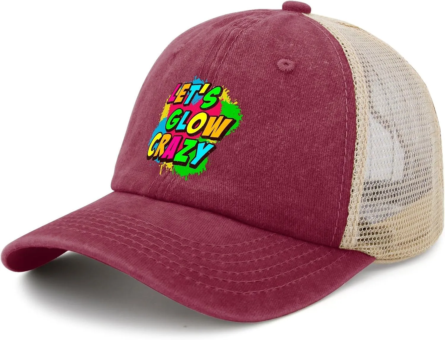 Let's Glow Crazy Hat for Mens Baseball Cap Funny Washed Running Hat Quick Dry