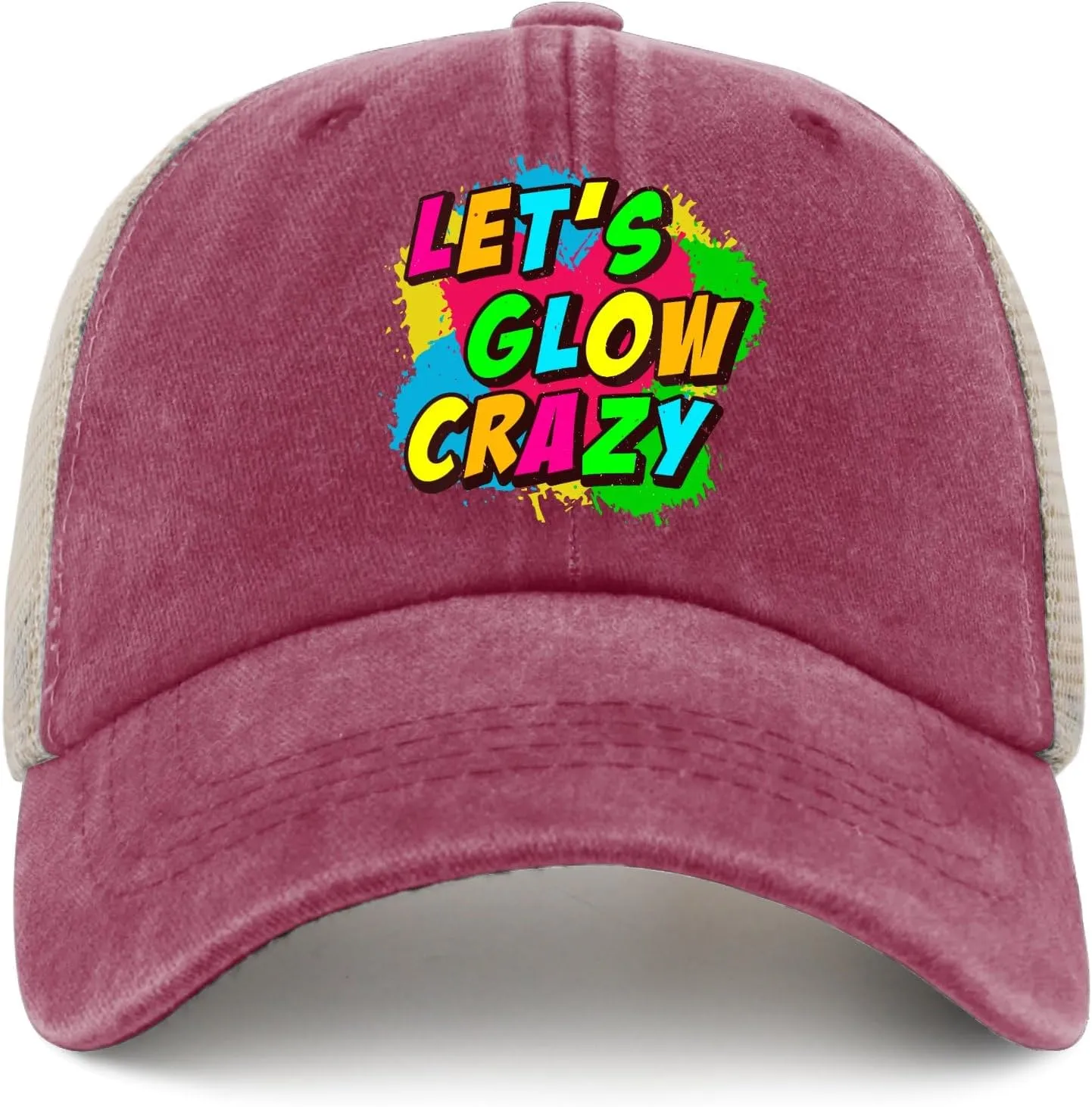 Let's Glow Crazy Hat for Mens Baseball Cap Funny Washed Running Hat Quick Dry