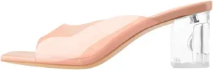 LISHAN Square Open Toe Mules Clear Mid Block Heeled Sandals for Women
