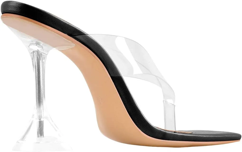 LISHAN Women's Stiletto High Heel Slip On Square Open Toe Mule Sandal