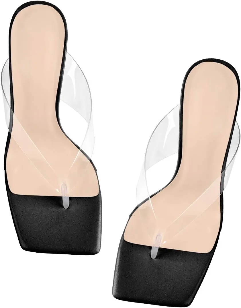 LISHAN Women's Stiletto High Heel Slip On Square Open Toe Mule Sandal