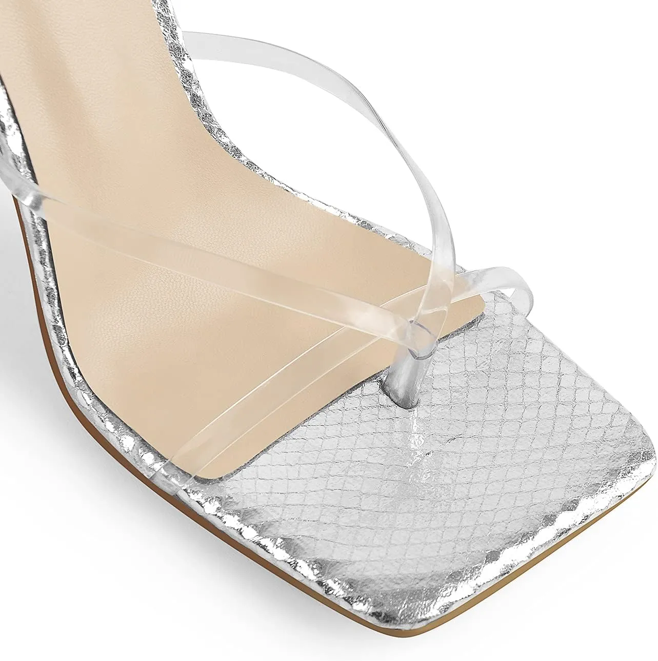 LISHAN Women's Stiletto High Heel Slip On Square Open Toe Mule Sandal