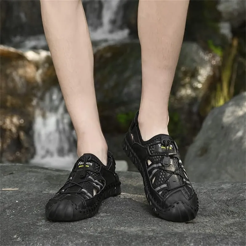 LLTMALL Men's Walking Sandals Closed Toe Breathable Sandals Leather Lace Adjustable Summer Water Sandals Shoes