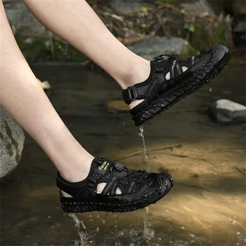 LLTMALL Men's Walking Sandals Closed Toe Breathable Sandals Leather Lace Adjustable Summer Water Sandals Shoes
