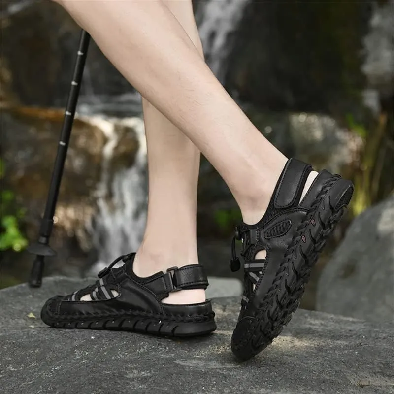 LLTMALL Men's Walking Sandals Closed Toe Breathable Sandals Leather Lace Adjustable Summer Water Sandals Shoes
