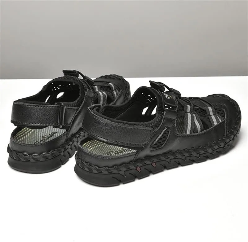 LLTMALL Men's Walking Sandals Closed Toe Breathable Sandals Leather Lace Adjustable Summer Water Sandals Shoes