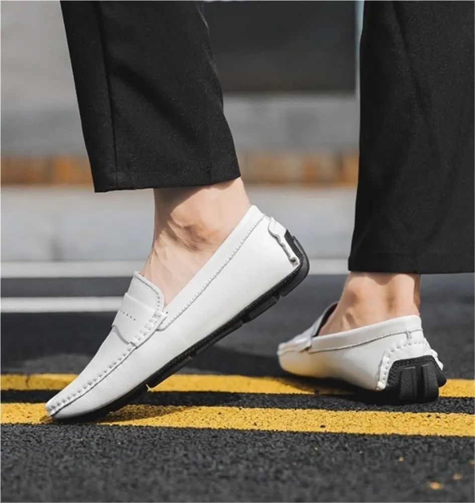 Loafers for Men Lightweight Simple Leather Lightweight Anti-Slip Casual Outdoor Slip-on