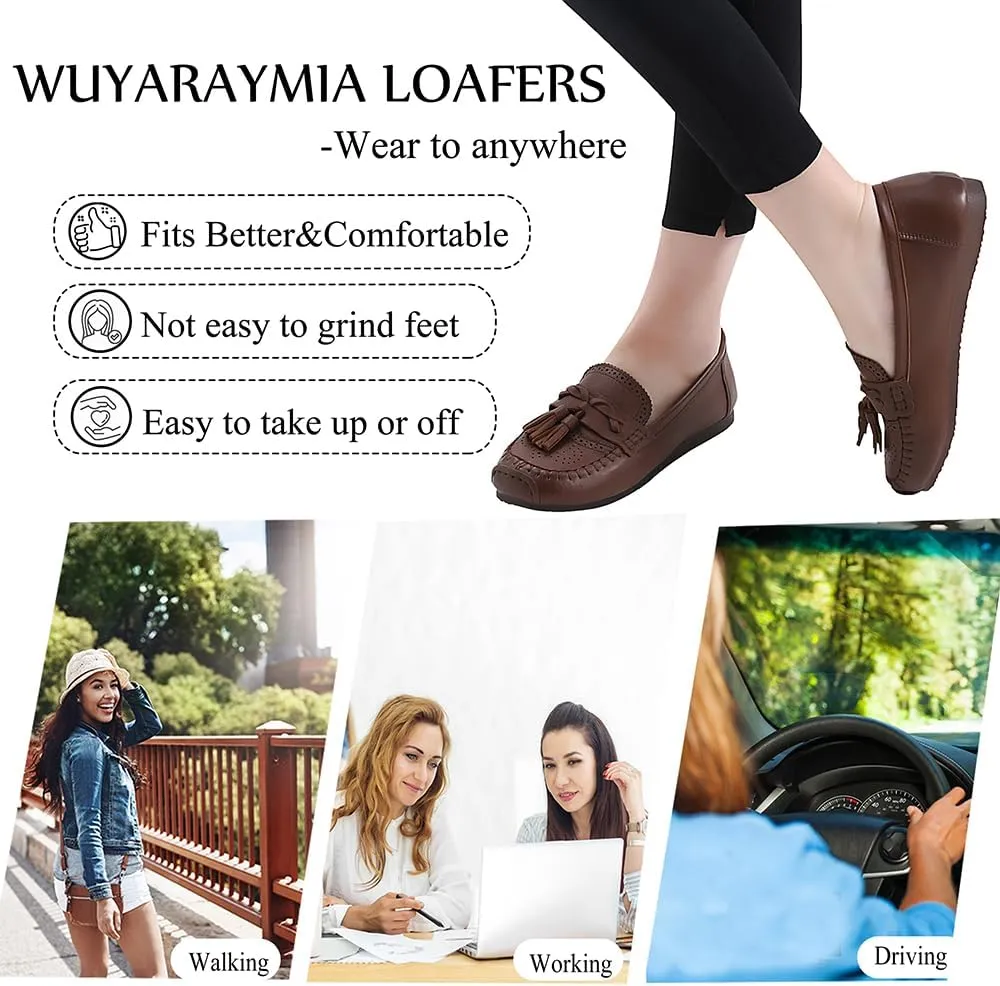 Loafers for Women Slip-Ons Genuine Leather Platfor Penny Loafers Shoes Rubber Sole No Slip