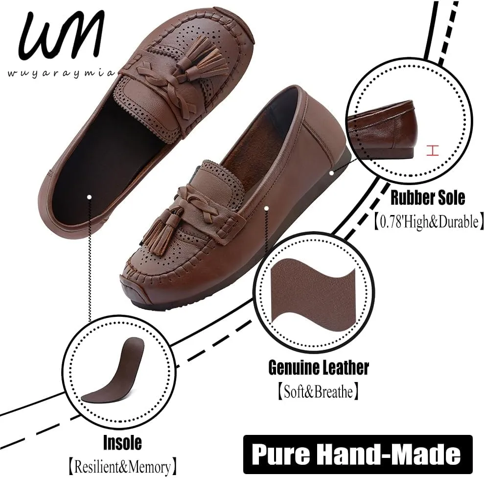 Loafers for Women Slip-Ons Genuine Leather Platfor Penny Loafers Shoes Rubber Sole No Slip