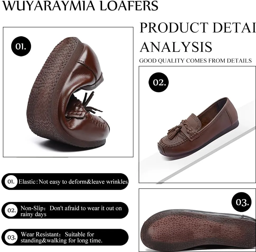 Loafers for Women Slip-Ons Genuine Leather Platfor Penny Loafers Shoes Rubber Sole No Slip