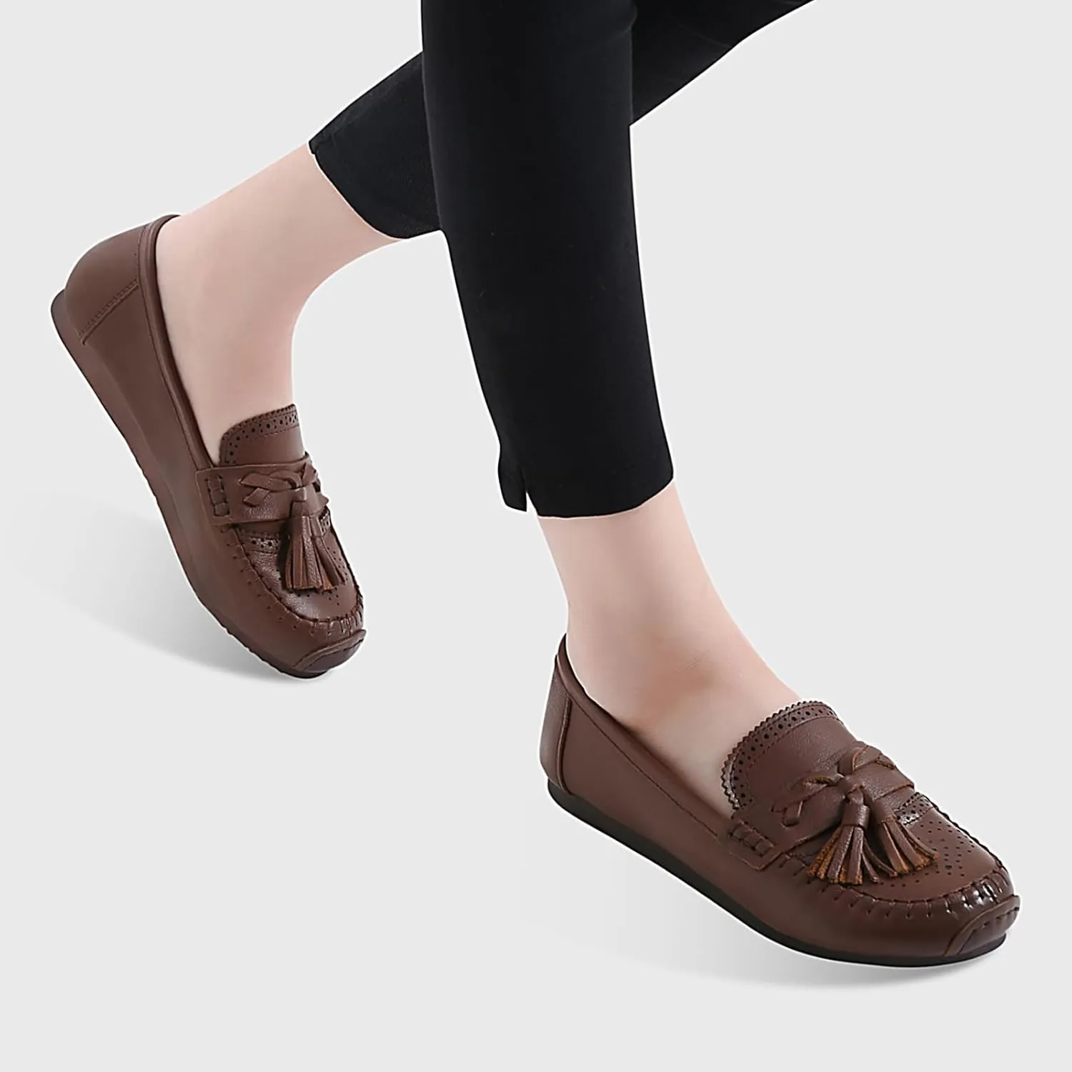 Loafers for Women Slip-Ons Genuine Leather Platfor Penny Loafers Shoes Rubber Sole No Slip