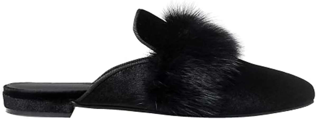 Loafers for Women, Womens Embroidery Mule Shoes Velvet Backless Slip On Loafers Pointed Toe Flat Mule Slides
