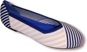 Lorraine Strips Slide On Flat Shoes, Pink/Navy Blue, 9