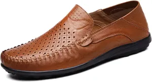 LOUECHY Men's Leather Slip-On Loafer Lightweight Driving Shoes Casual Moccasin Slipper